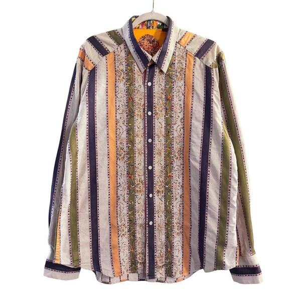 Robert Graham Floral Embroidered Cotton Silk Flip Cuff Multicolored Shirt Sz XL - Picture 1 of 8